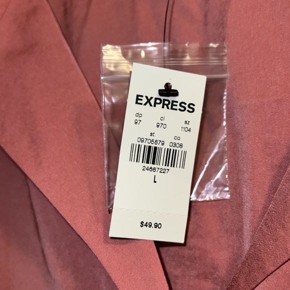 (L) EXPRESS Satin Tie Front Cropped Shirt - Picture 11 of 11